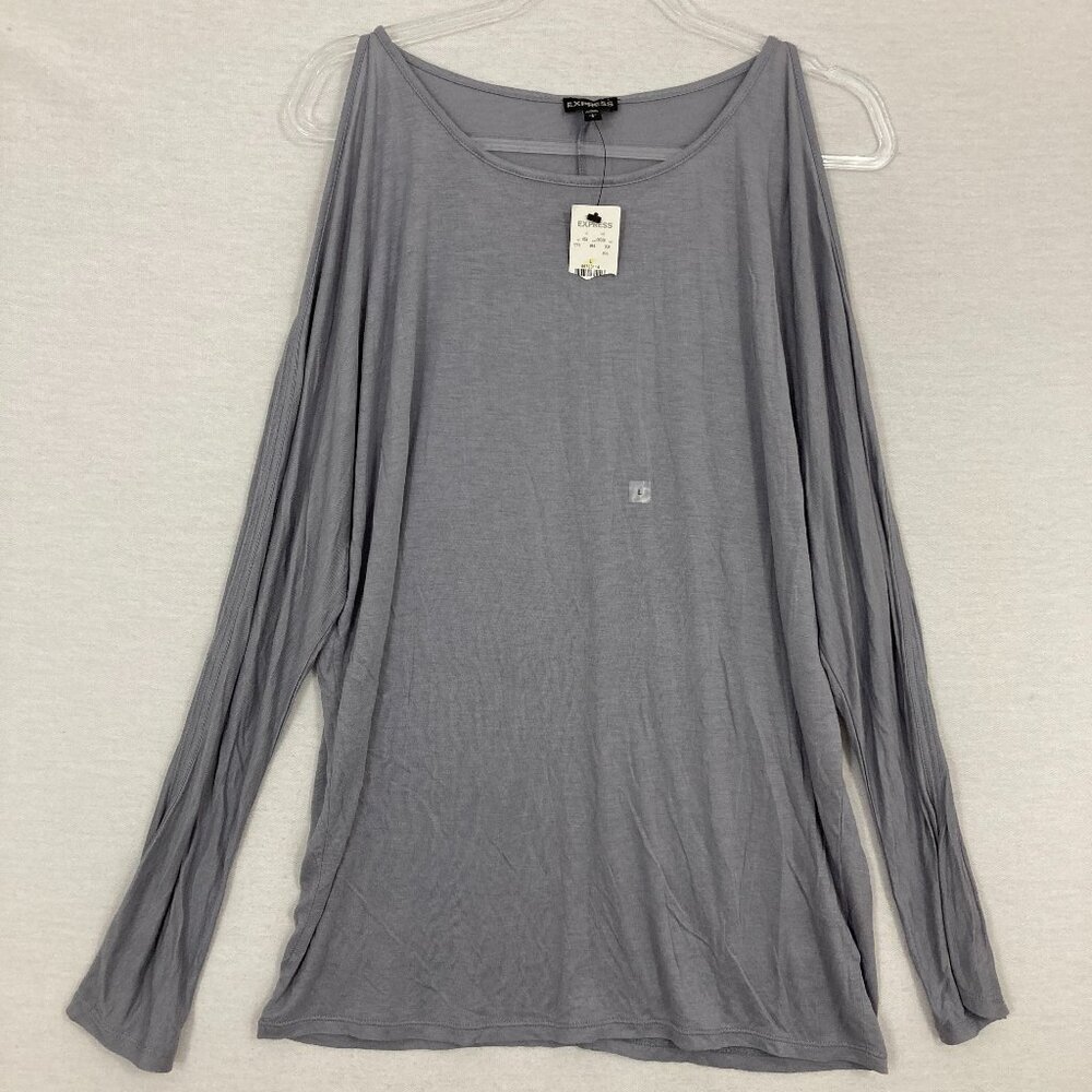 New Express Gray Ultra Soft Comfy Stretch Cut Out Sleeve Top Large
